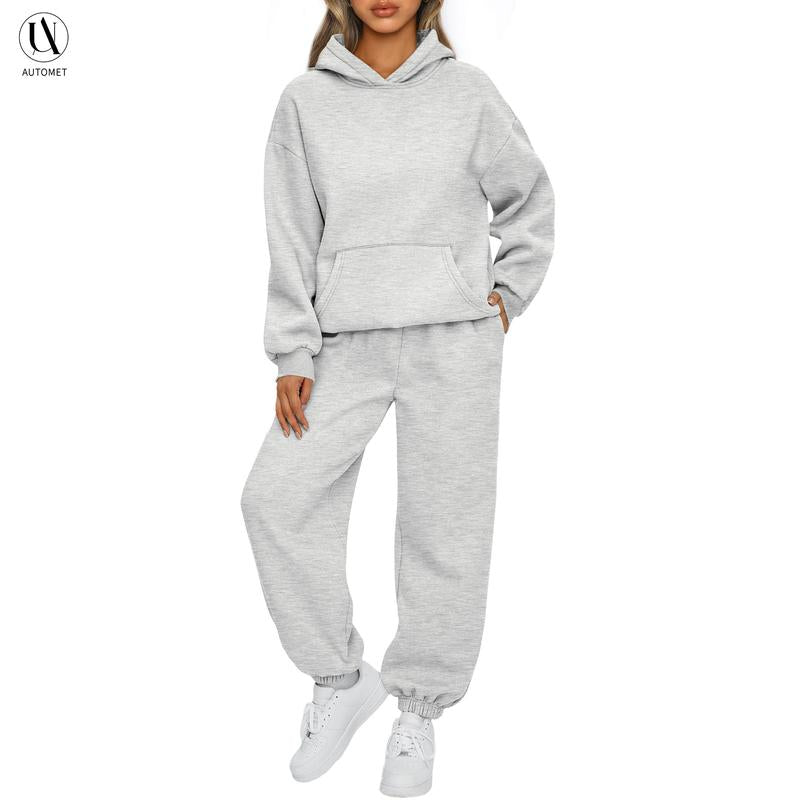 AUTOMET Womens 2 Piece Outfits Lounge Hoodie Sweatsuit Sets Oversized Sweatshirt Baggy Fall Fashion Sweatpants with Pockets