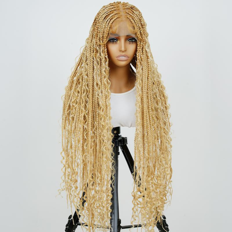 Holiday Musts #T274/614 36 Inches Full Lace Premium Synthetic Fiber Bohemian Box Braided Wigs Knotless Supernova Hair Ash Blonde Wig Outdoorfun