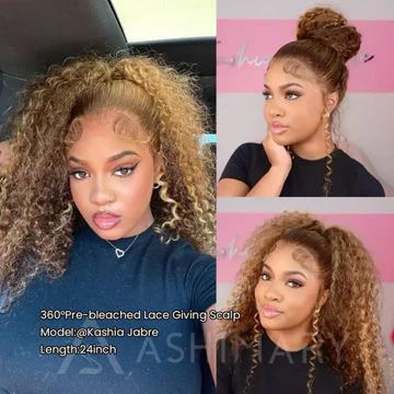Hot Selling 360 Wig P4/27 Highlight Ombre Color Ashimary Invisi-Strap 360 Skin Lace Wig Water Wave Glueless Human Hair Pre Plucked #Tiktokshopbacktoschool