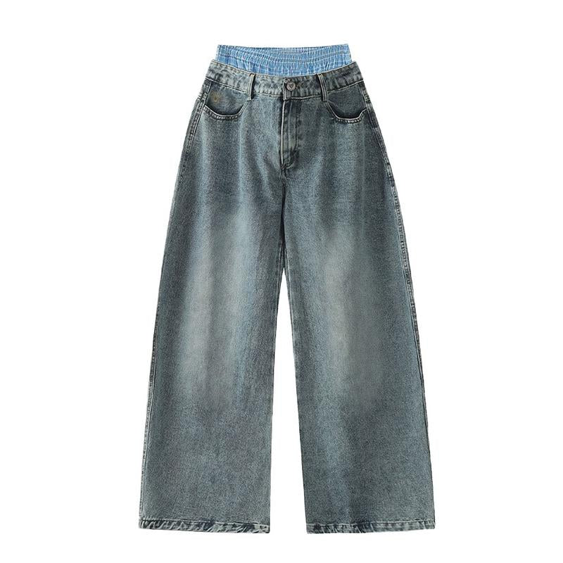 Aelfric Eden Double Waist Loose Sagging Jeans Baggy Denim Pants High Waist Stretchy Straight Wide Leg Jeans