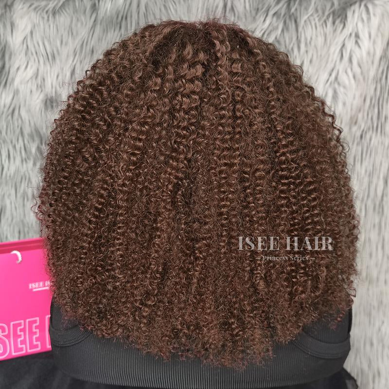 【Zakaiyah B.】ISEE Wear Go Kinky Curly Reddish Brown Color Glueless Human Hair 6*4 Lace Closure Wig Beginner Friendly Gifts for Girlfriend/Wife/Family Outdoorfun #Summervibes