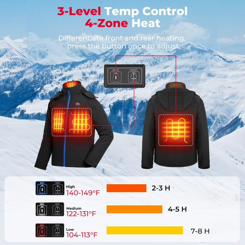 KEMIMOTO Heated Jackets with 9600Mah Battery Pack, Game Changer, Christmas Gift, Waterproof Winter Coat with Soft Shell, Electric Heating Coat for Outdoor