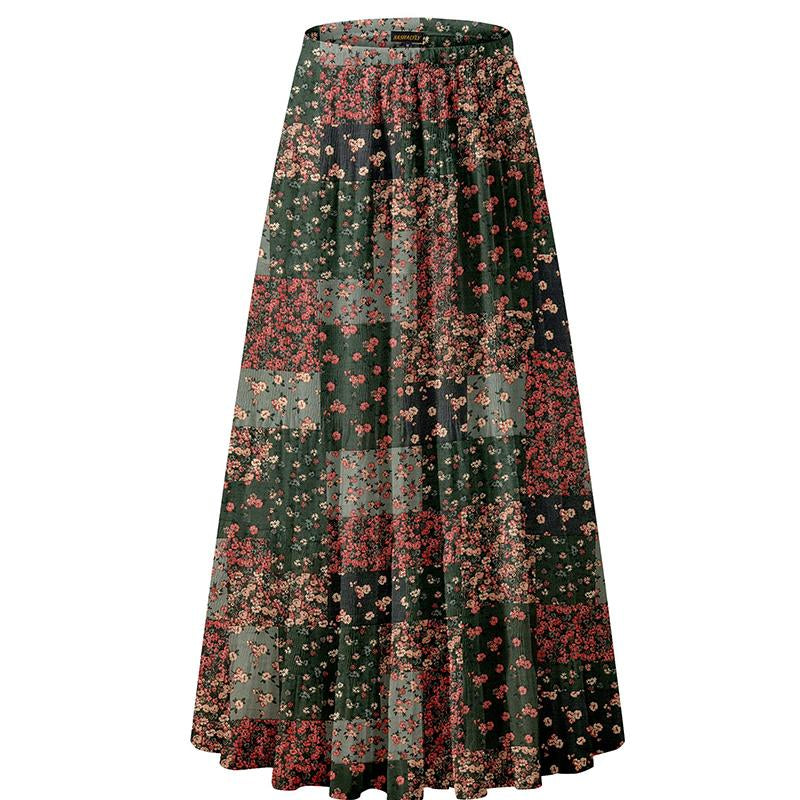 NASHALYLY Women'S Chiffon Elastic High Waist Pleated A-Line Flared Maxi Skirts Breathable & Comfortable Casual Summer Wear White Black Gymskirt